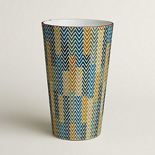 Perimetre Chevron Vibre high vase, large model - Green | Hermès USA